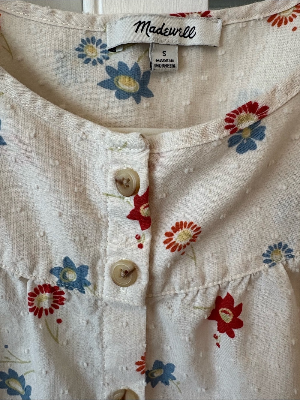 Madewell Cream Floral Button-Front Puff Sleeve Blouse - Picture 5 of 7